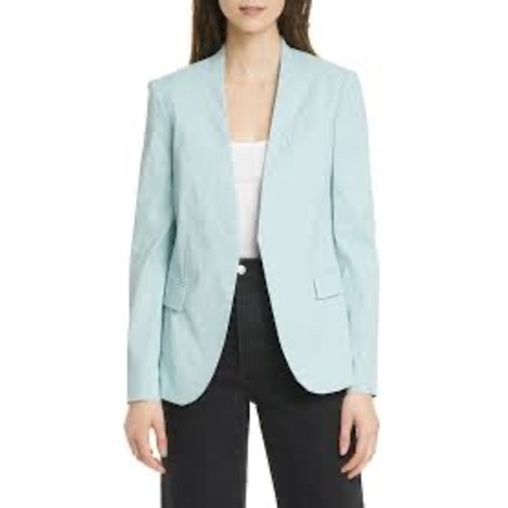 Theory Eco‎ Crunch Wash Linen Blend Blazer Light Blue Sage Womens 14